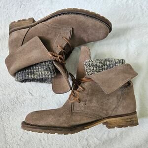 MAX Suede Lace-up Boots with Cozy Knit Material around Ankles Size 37 Winter